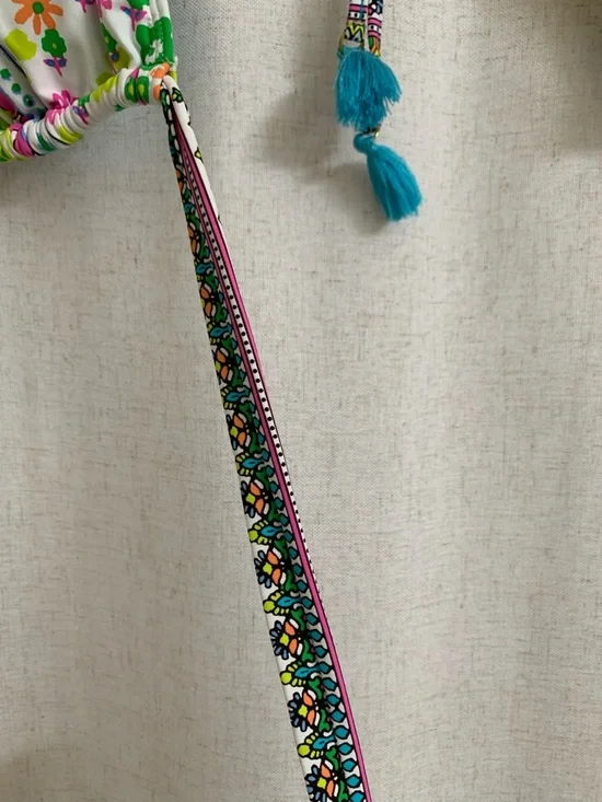 Rod Beattie Bleu Colorful Paisley Halter Bikini Set Tassels Teal Neon Accents 6 - Picture 9 of 10